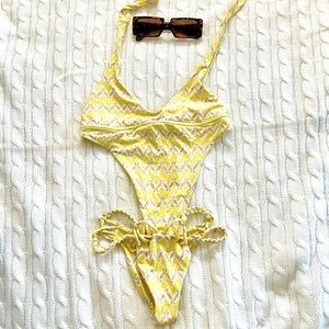 Frankies bikinis yellow chevron one piece